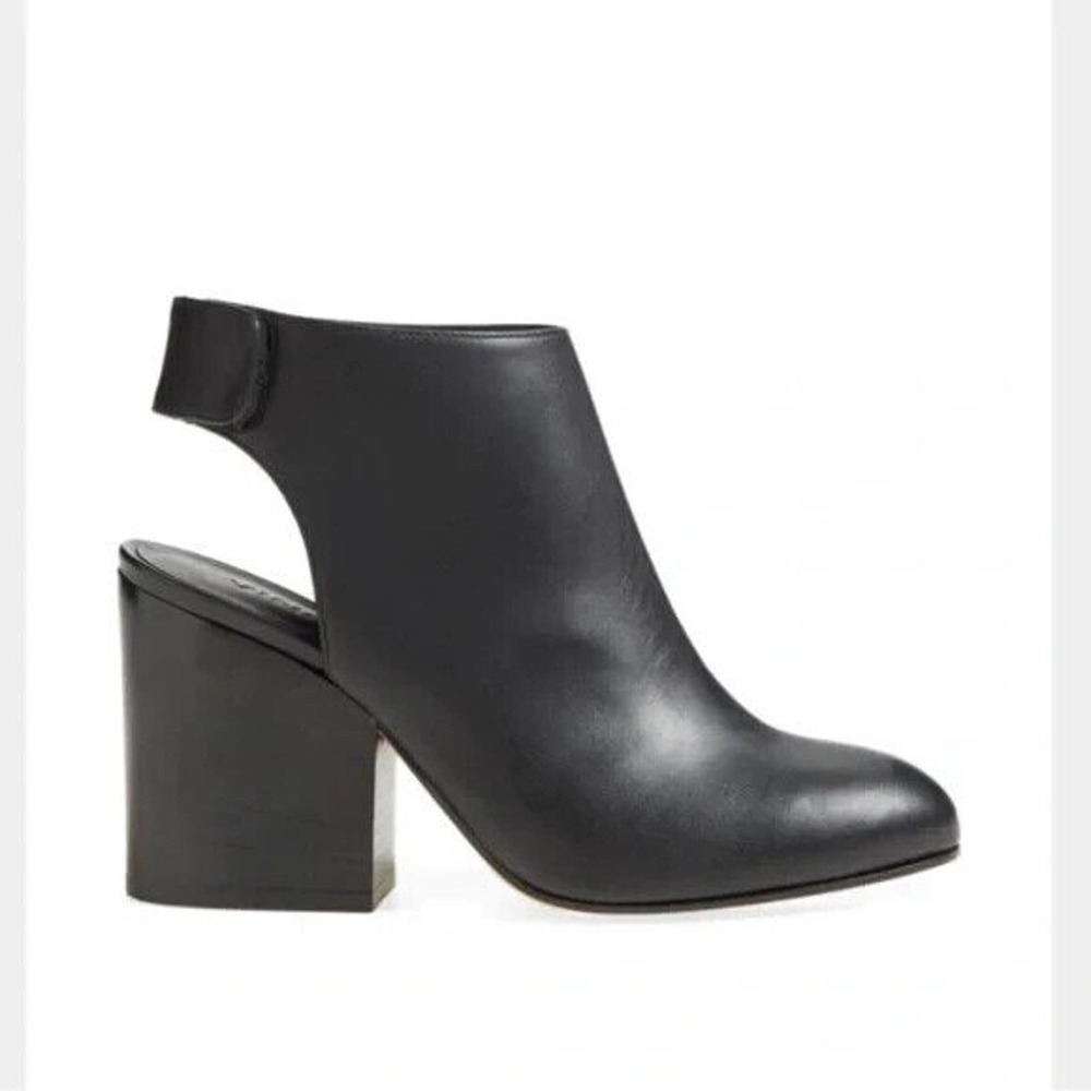 Vince Ingrid Black Leather Slingback Ankle Bootie Boot Round Toe Block 3…